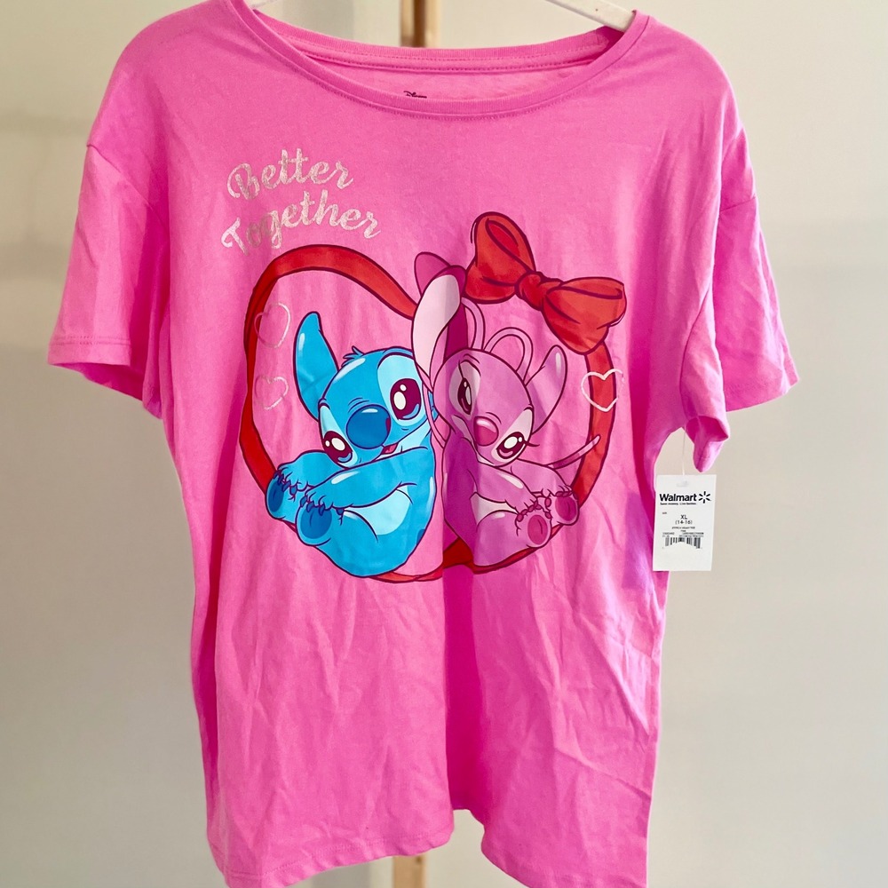 Disney Stitch and Angel Pink Better Together Graphic Tee Shirt Kids XL 14-16